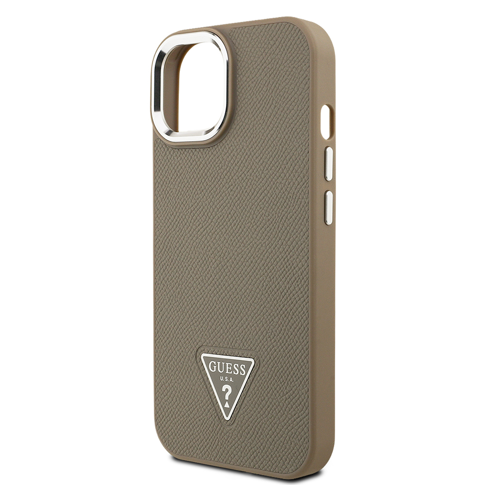 Apple iPhone 15 Uyumlu Kılıf Guess Orjinal Lisanslı M-safe Şarj Özellikli Grained Triangle Kapak - 4