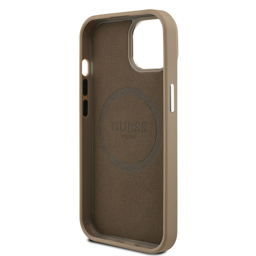 Apple iPhone 15 Uyumlu Kılıf Guess Orjinal Lisanslı M-safe Şarj Özellikli Grained Triangle Kapak - 5