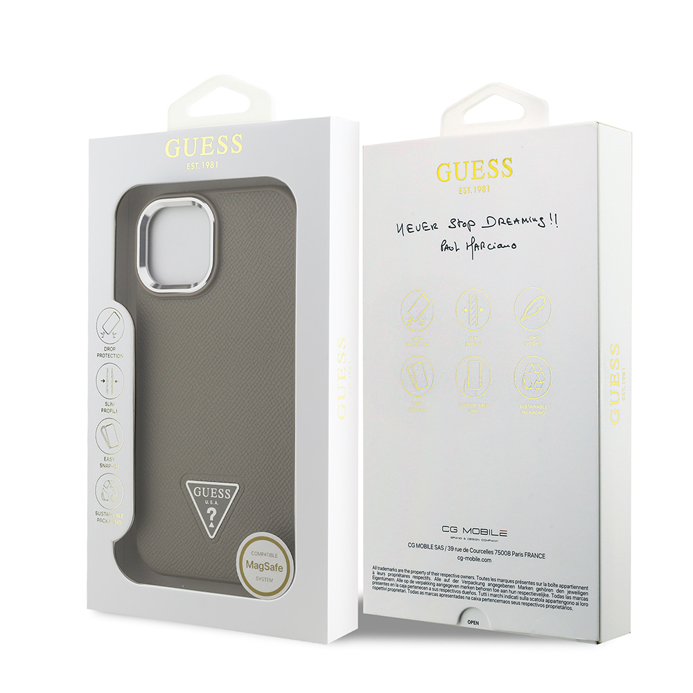 Apple iPhone 15 Uyumlu Kılıf Guess Orjinal Lisanslı M-safe Şarj Özellikli Grained Triangle Kapak - 6