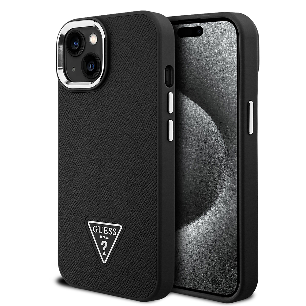Apple iPhone 15 Uyumlu Kılıf Guess Orjinal Lisanslı M-safe Şarj Özellikli Grained Triangle Kapak - 7