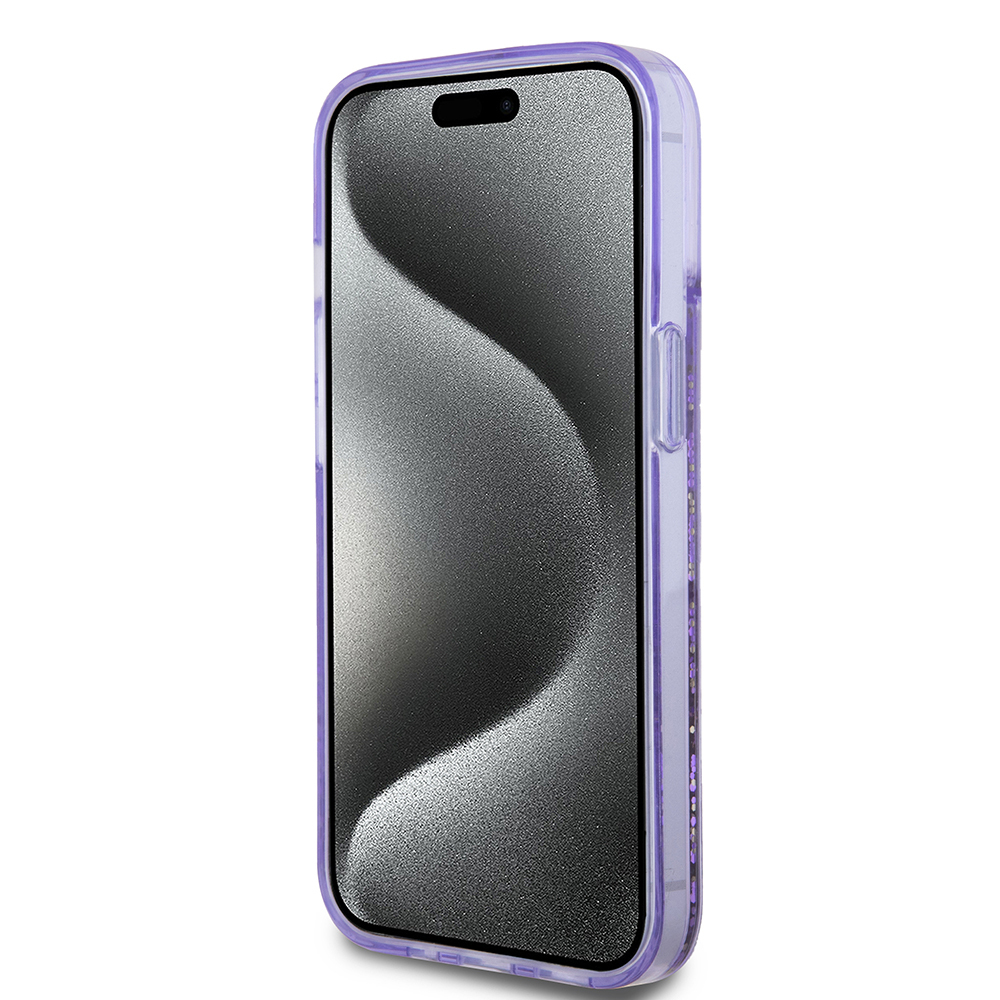 Apple iPhone 14 Uyumlu Kılıf Guess Orjinal Lisanslı Transparan Sıvılı Simli Altın Çizgili Kapak - 11