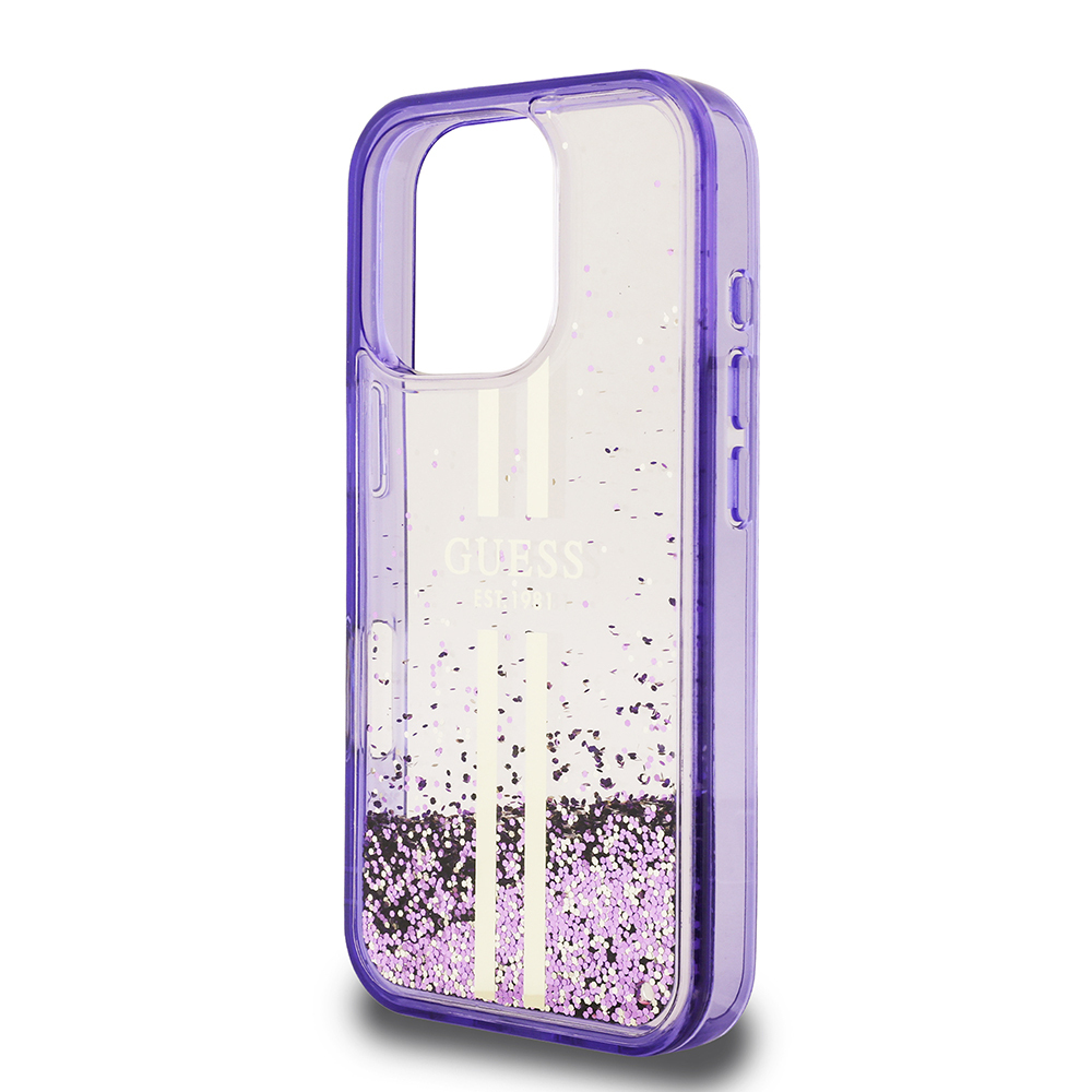 Apple iPhone 16 Pro Uyumlu Kılıf Guess Orjinal Lisanslı Transparan Sıvılı Simli Altın Çizgili Kapak - 5