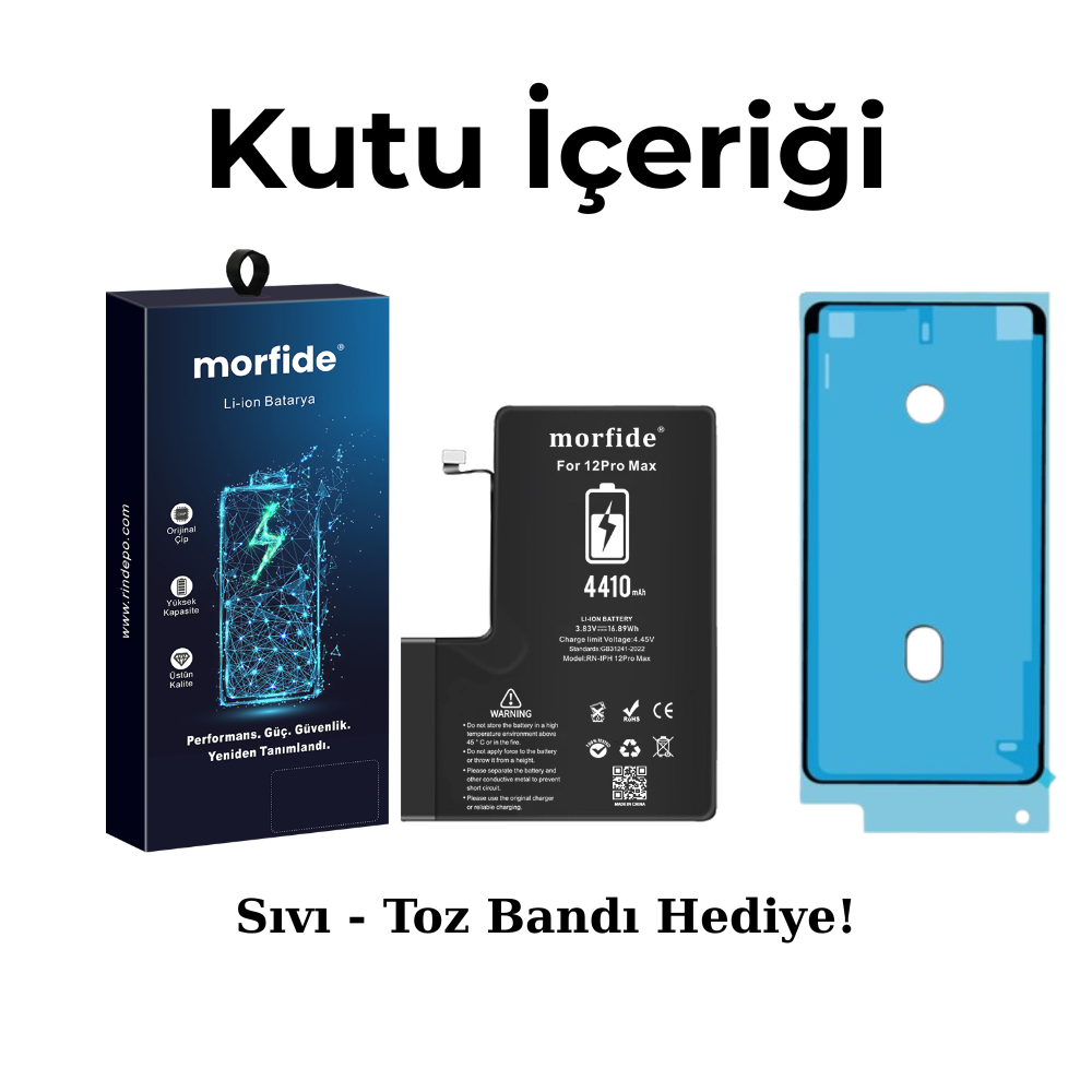 Apple iPhone 12 Pro Max Uyumlu 4410mAh Yüksek Kapasiteli Batarya - Gelişmiş Akıllı Chip - Pil Sağlığı Destekli - Morfide M-Max