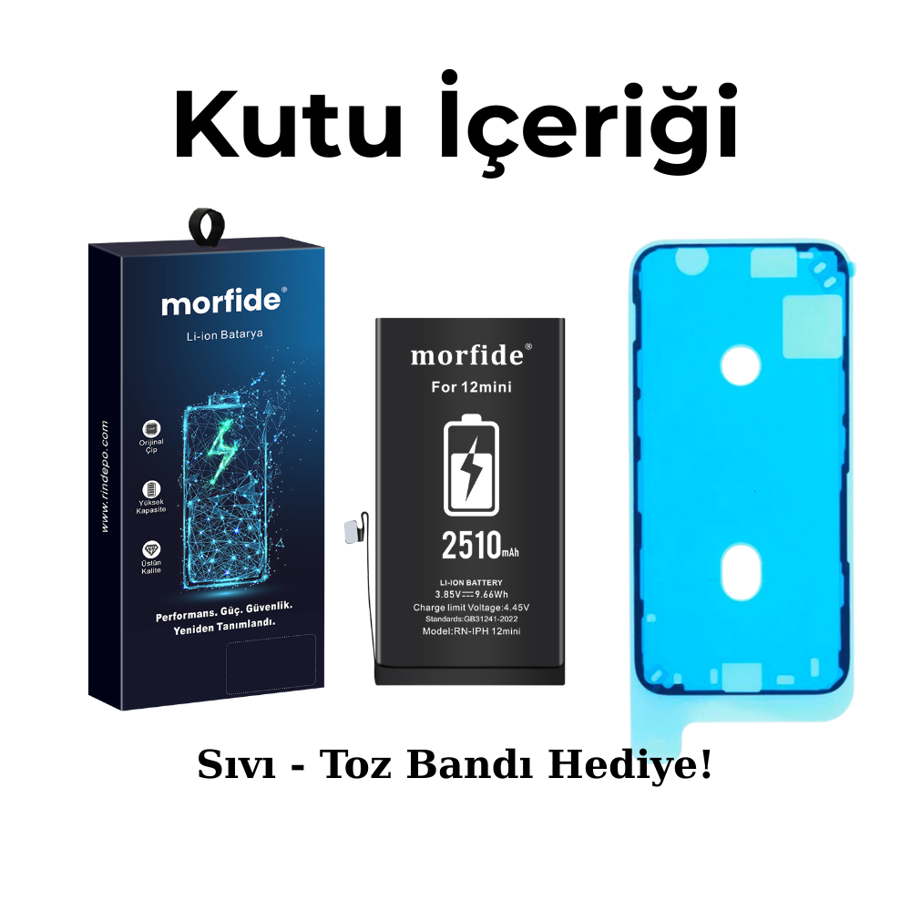 Apple iPhone 12 Mini Uyumlu 2510mAh Yüksek Kapasiteli Batarya - Gelişmiş Akıllı Chip - Pil Sağlığı Destekli - Morfide M-Max