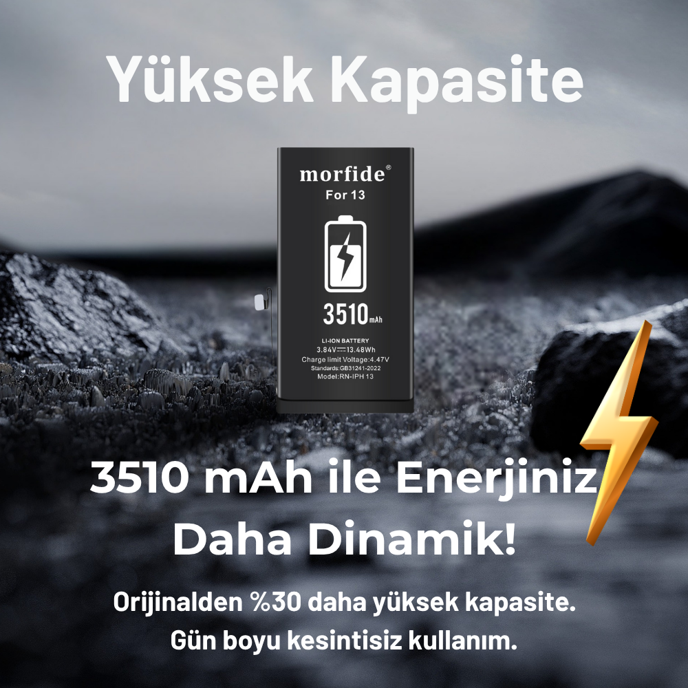 Apple iPhone 13 Uyumlu 3510mAh Yüksek Kapasiteli Batarya - Gelişmiş Akıllı Chip - Pil Sağlığı Destekli - Morfide M-Max