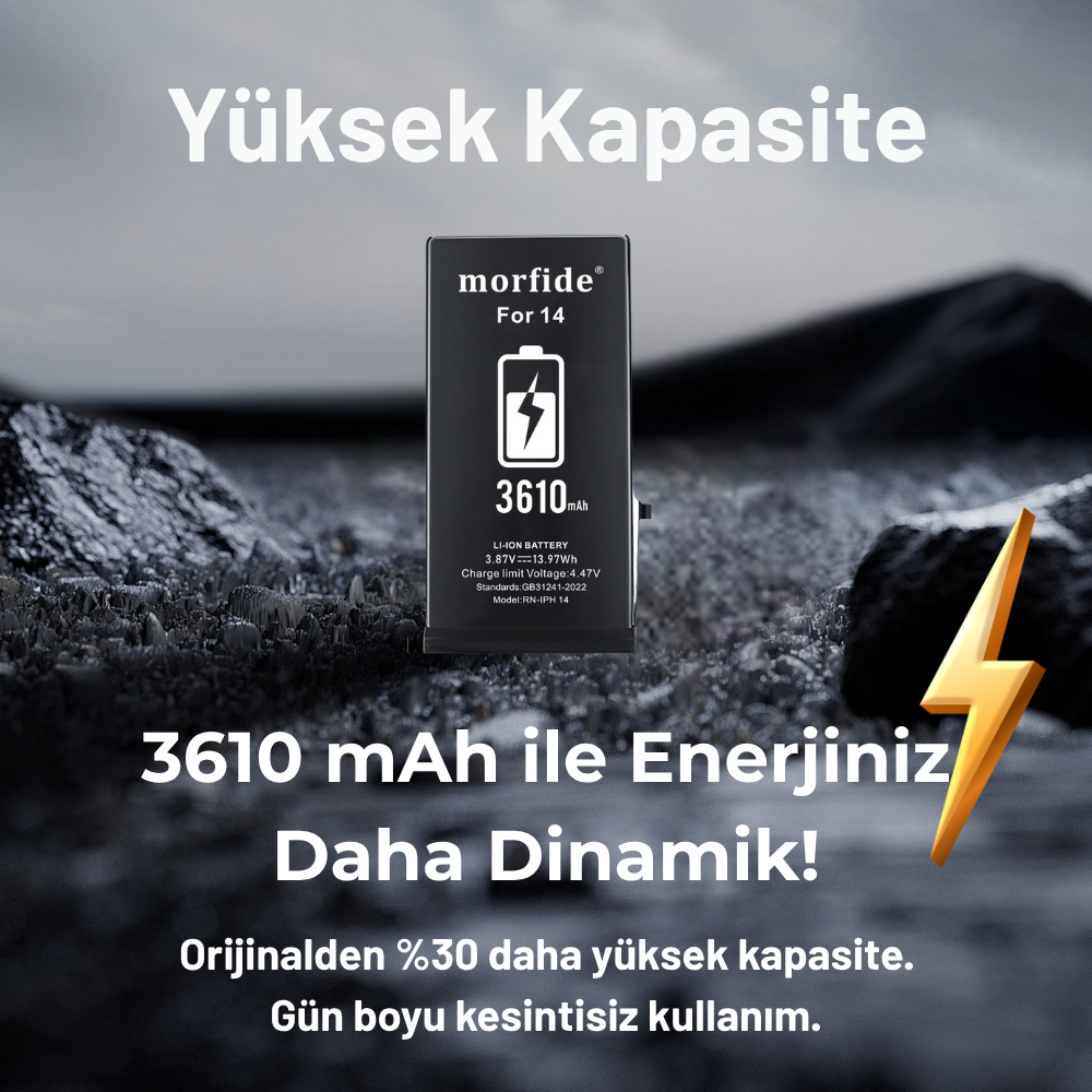 Apple iPhone 14 Uyumlu 3610mAh Yüksek Kapasiteli Batarya - Gelişmiş Akıllı Chip - Pil Sağlığı Destekli - Morfide M-Max