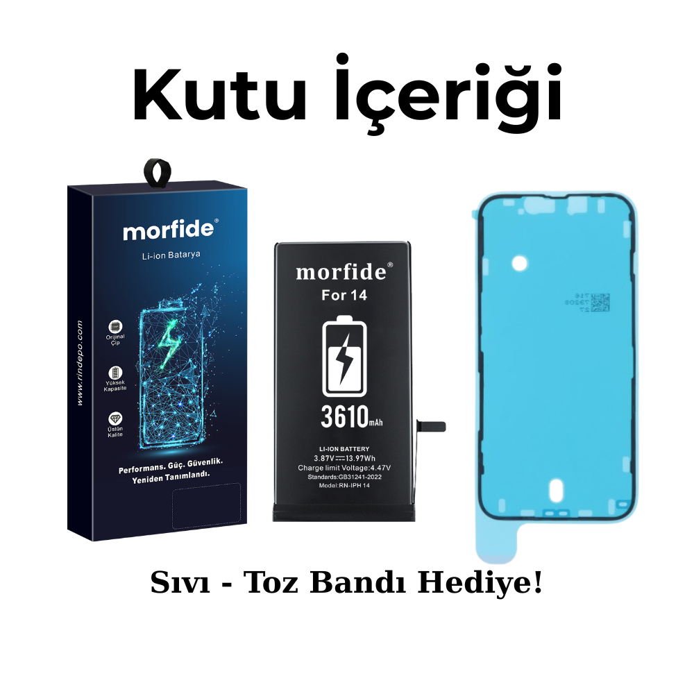 Apple iPhone 14 Uyumlu 3610mAh Yüksek Kapasiteli Batarya - Gelişmiş Akıllı Chip - Pil Sağlığı Destekli - Morfide M-Max