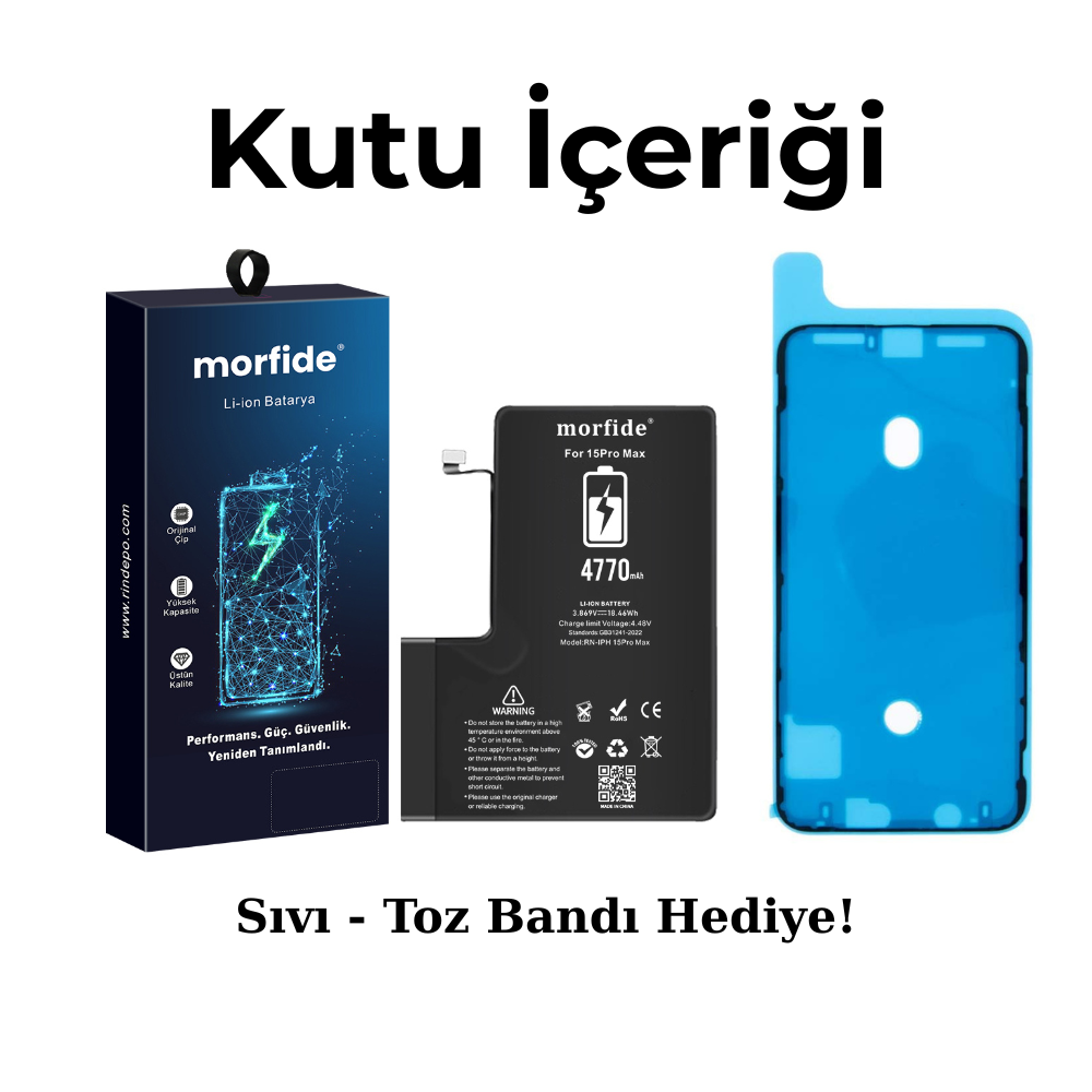 Apple iPhone 15 Pro Max Uyumlu 4770mAh Yüksek Kapasiteli Batarya - Gelişmiş Akıllı Chip - Pil Sağlığı Destekli - Morfide M-Max
