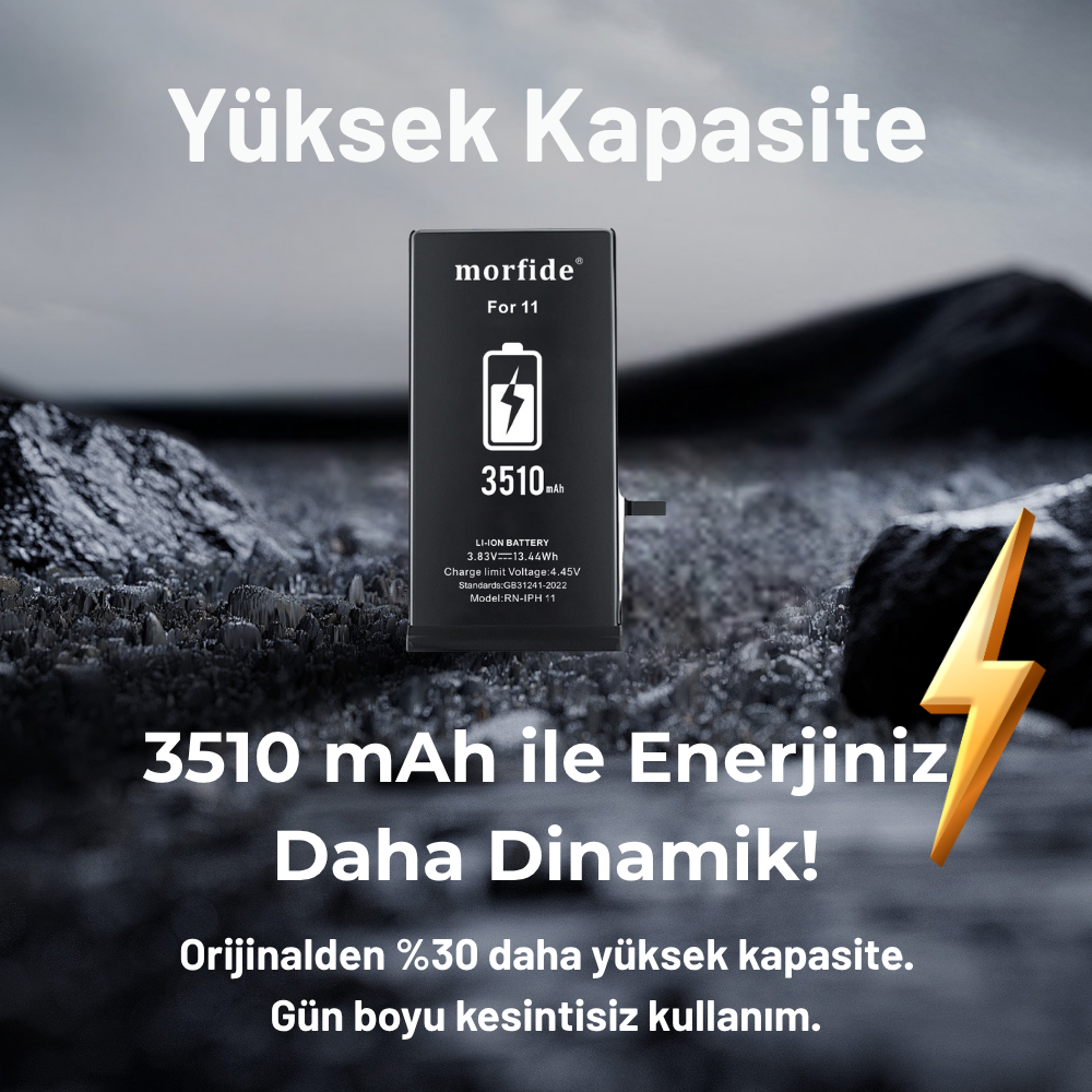 Apple iPhone 11 Uyumlu 3510mAh Yüksek Kapasiteli Batarya Morfide M-Max – A Sınıf Hücre, 15 Ay Garantili