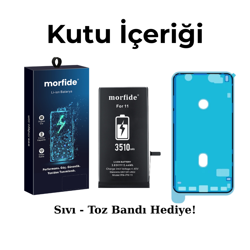 Apple iPhone 11 Uyumlu 3510mAh Yüksek Kapasiteli Batarya Morfide M-Max – A Sınıf Hücre, 15 Ay Garantili