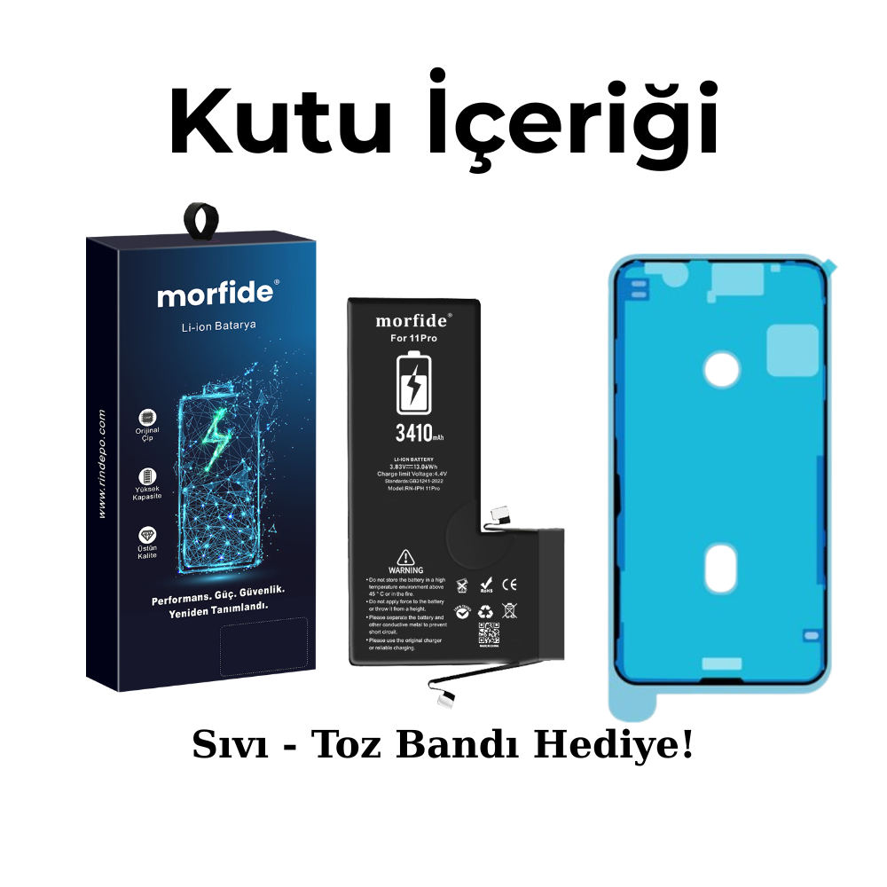 Apple iPhone 11 Pro Uyumlu 3410mAh Yüksek Kapasiteli Batarya Morfide M-Max – A Sınıf Hücre, 15 Ay Garantili