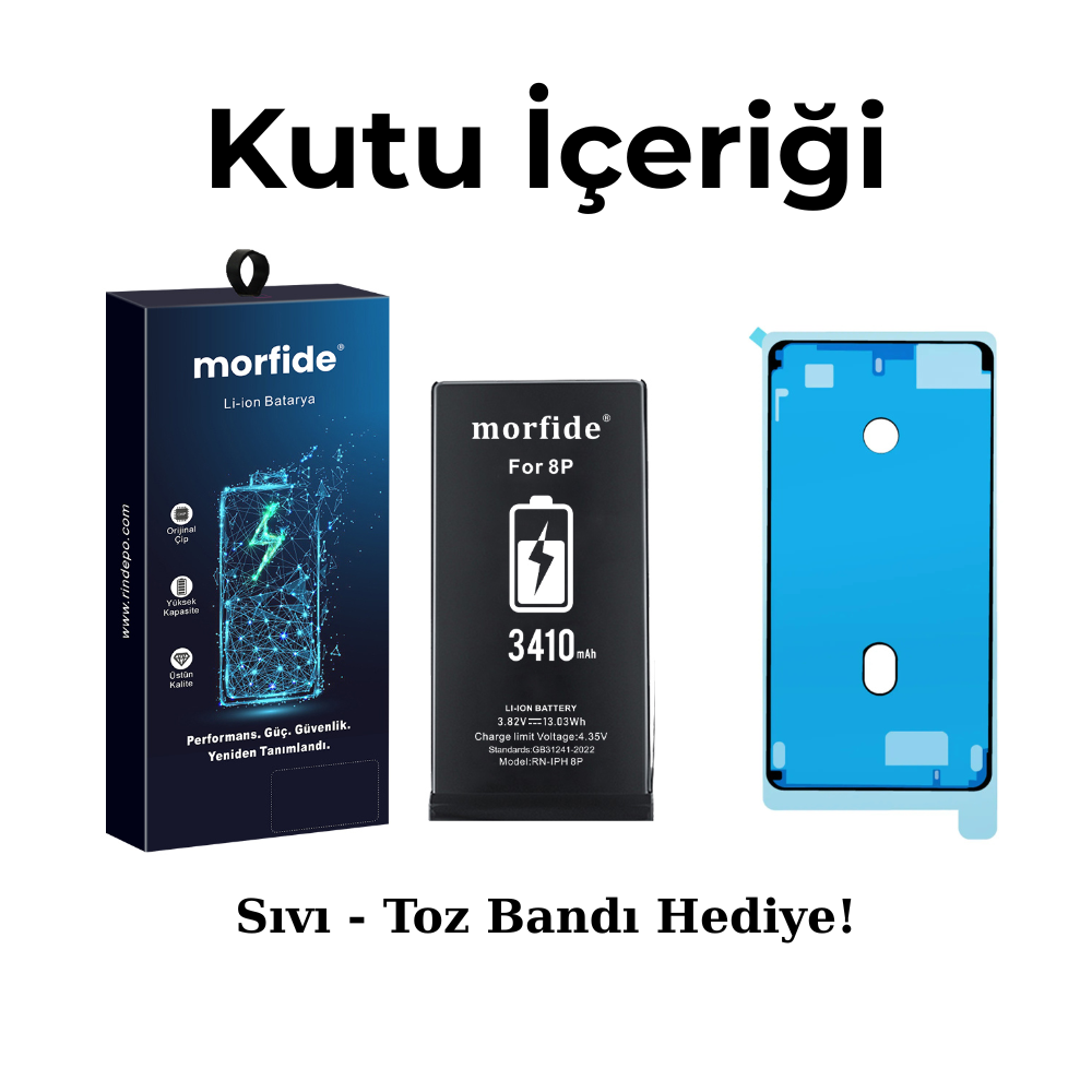 Apple iPhone 8 Plus Uyumlu 3410mAh Yüksek Kapasiteli Batarya Morfide M-Max – A Sınıf Hücre, 15 Ay Garantili