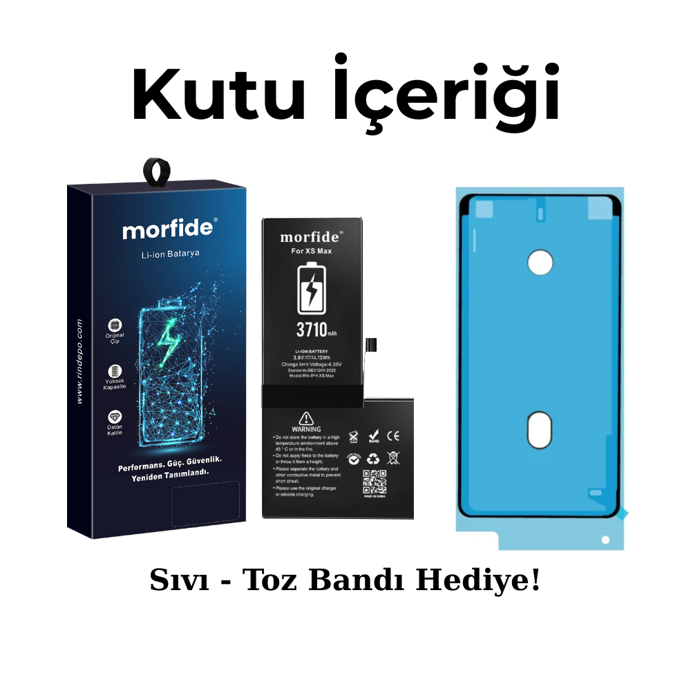Apple iPhone XS Max Uyumlu 3710mAh Yüksek Kapasiteli Batarya Morfide M-Max – A Sınıf Hücre, 15 Ay Garantili
