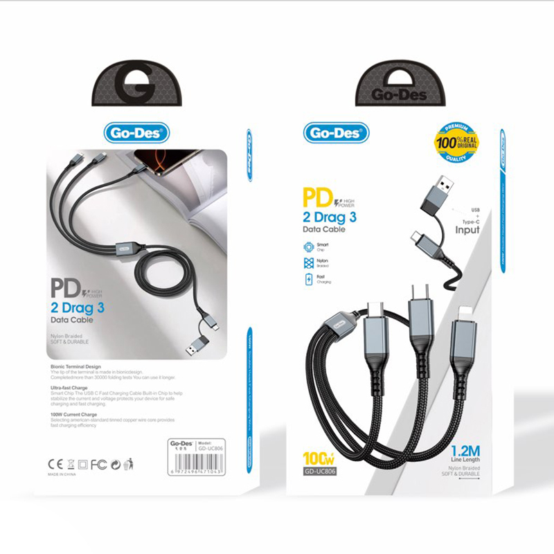 Go Des GD-UC806 3in2 Lightning – Type-C – Type-C Hızlı Şarj Kablosu 100W 1M - 2