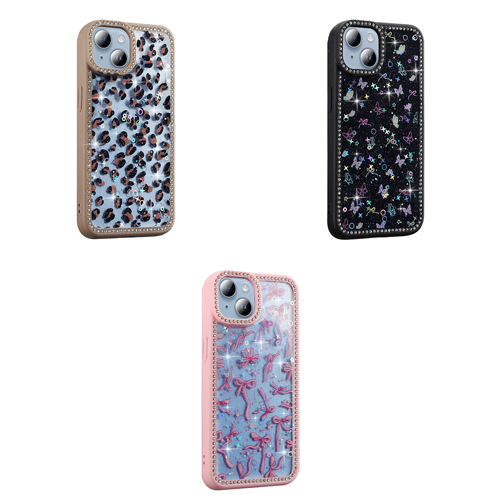 Apple iPhone 13 Uyumlu Kılıf Taşlı ve Simli Tasarım Zore Azra Kapak - 7