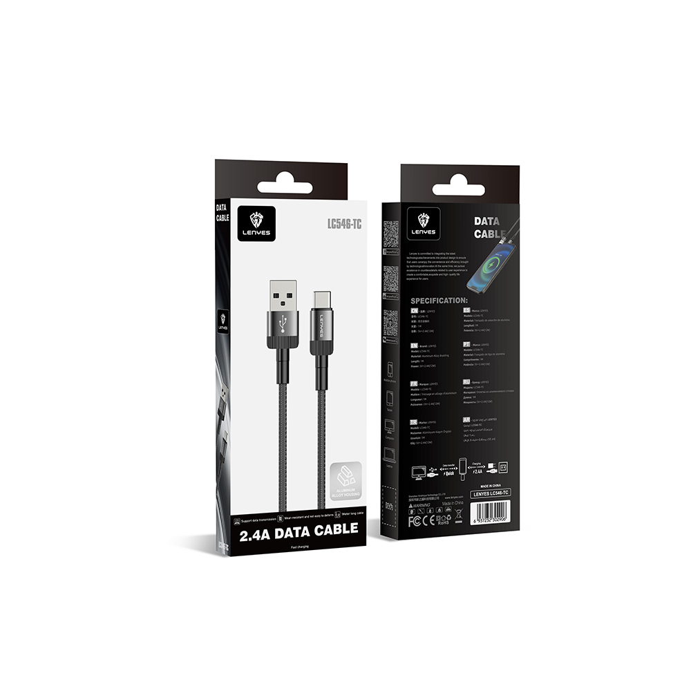 Lenyes LC546 USB-A to Type-C Örgü Tasarımlı Hızlı Şarj Özellikli Data ve Şarj Kablosu 12W 1M - 5