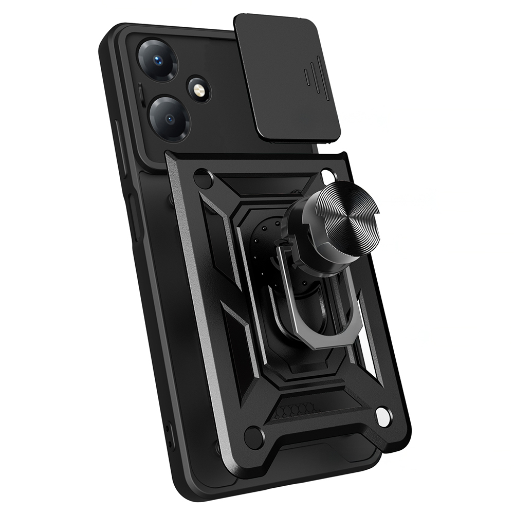 Infinix Hot 30 Uyumlu Play Kılıf Magnetik Standlı Kamera Korumalı Zore Sürgülü Vega Kapak - 1