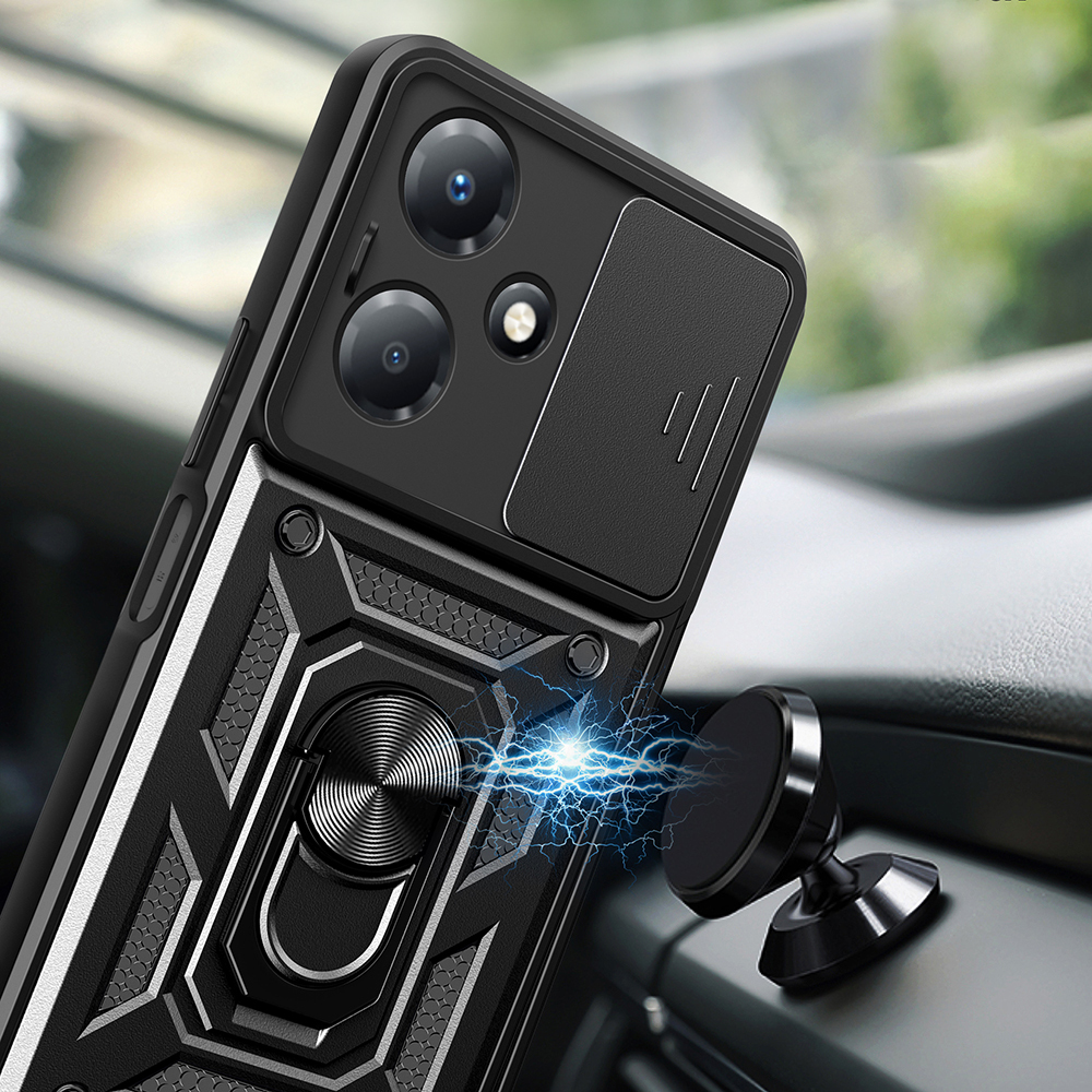 Infinix Hot 30 Uyumlu Play Kılıf Magnetik Standlı Kamera Korumalı Zore Sürgülü Vega Kapak - 4