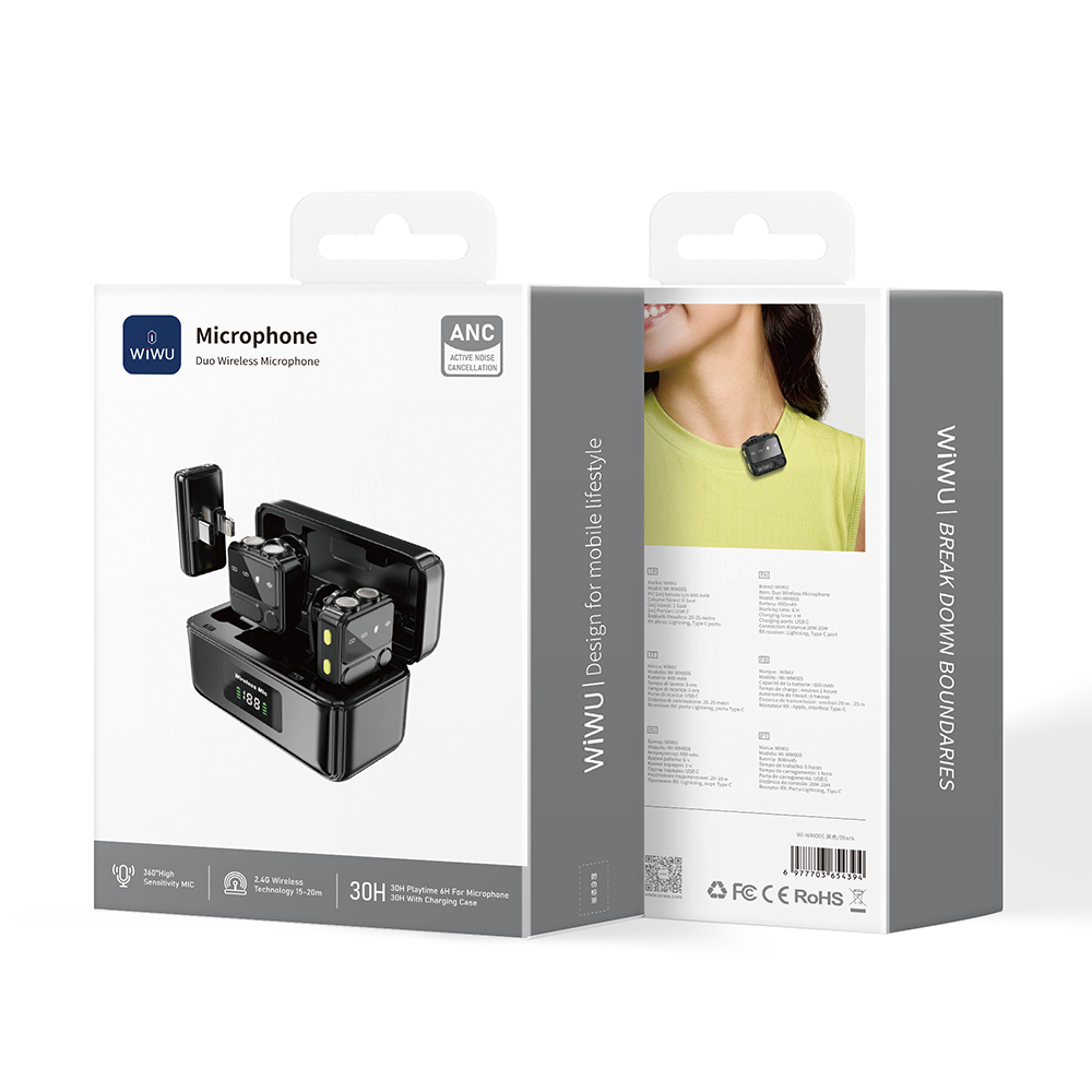 Wiwu Wi-WM005 2in1 Type-C ve Lightning Portlu ANC Özellikli Kablosuz Yaka Mikrofonu - 7