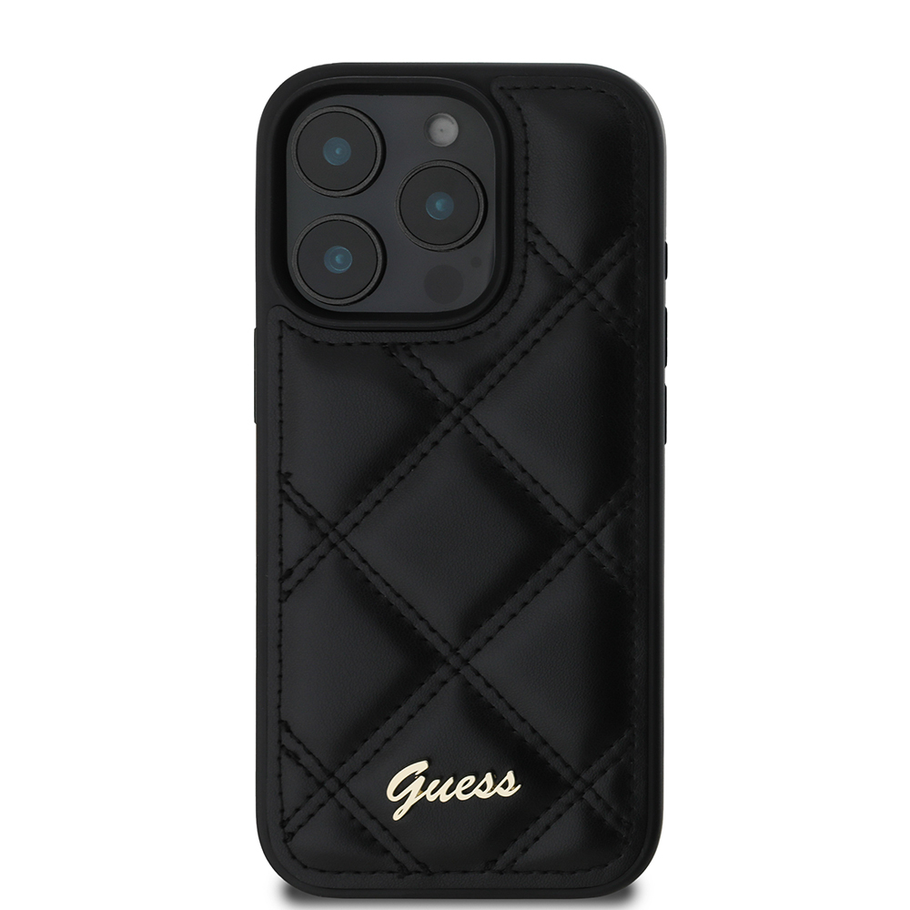 Apple iPhone 16 Pro Max Uyumlu Kılıf Guess Orjinal Lisanslı PU Deri Metal Yazı Logolu Kapitone Kapak - 2