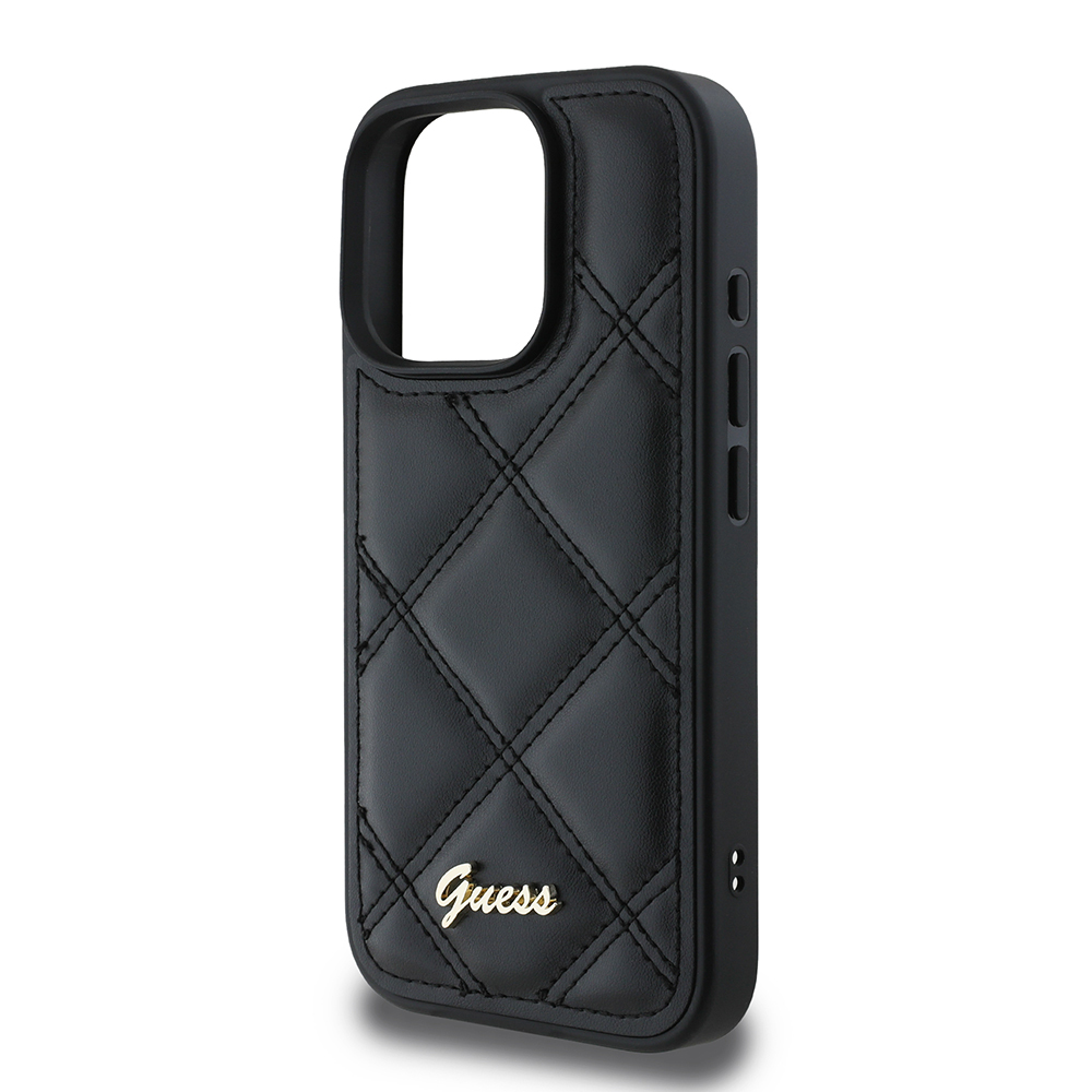 Apple iPhone 16 Pro Max Uyumlu Kılıf Guess Orjinal Lisanslı PU Deri Metal Yazı Logolu Kapitone Kapak - 5