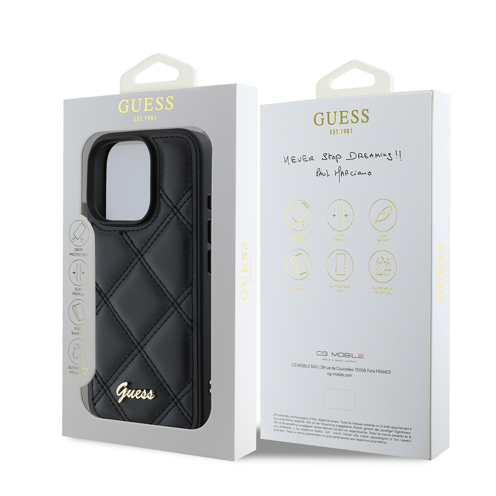 Apple iPhone 16 Pro Max Uyumlu Kılıf Guess Orjinal Lisanslı PU Deri Metal Yazı Logolu Kapitone Kapak - 7