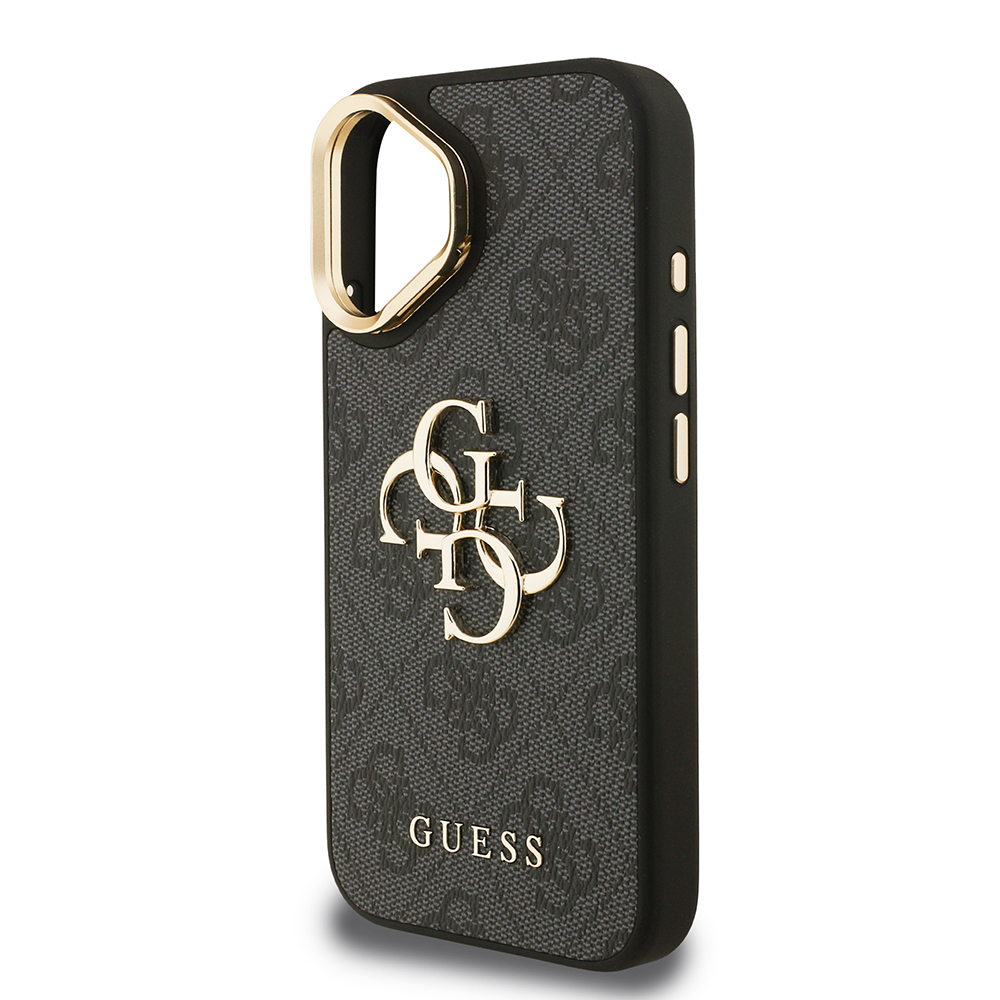 Apple iPhone 16 Plus Uyumlu Kılıf Guess Orjinal Lisanslı PU Deri 4G Desenli Metal Büyük 4G ve Yazı Logolu Kamera Standlı Kapak - 5