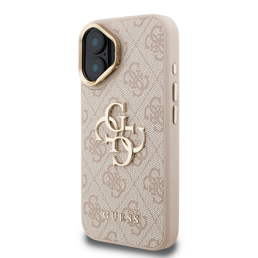 Apple iPhone 16 Plus Uyumlu Kılıf Guess Orjinal Lisanslı PU Deri 4G Desenli Metal Büyük 4G ve Yazı Logolu Kamera Standlı Kapak - 8