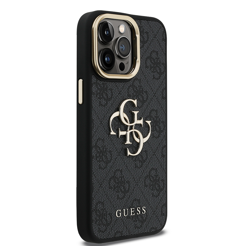 Apple iPhone 14 Pro Max Uyumlu Kılıf Guess Orjinal Lisanslı PU Deri 4G Desenli Metal Büyük 4G ve Yazı Logolu Kamera Standlı Kapak - 3