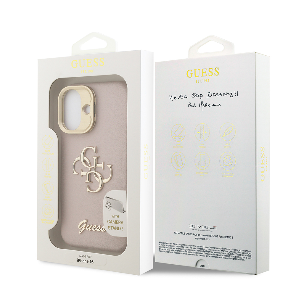 Apple iPhone 16 Uyumlu Kılıf Guess Orjinal Lisanslı Grained Yazı Logolu Kamera Standlı Kapak - 7