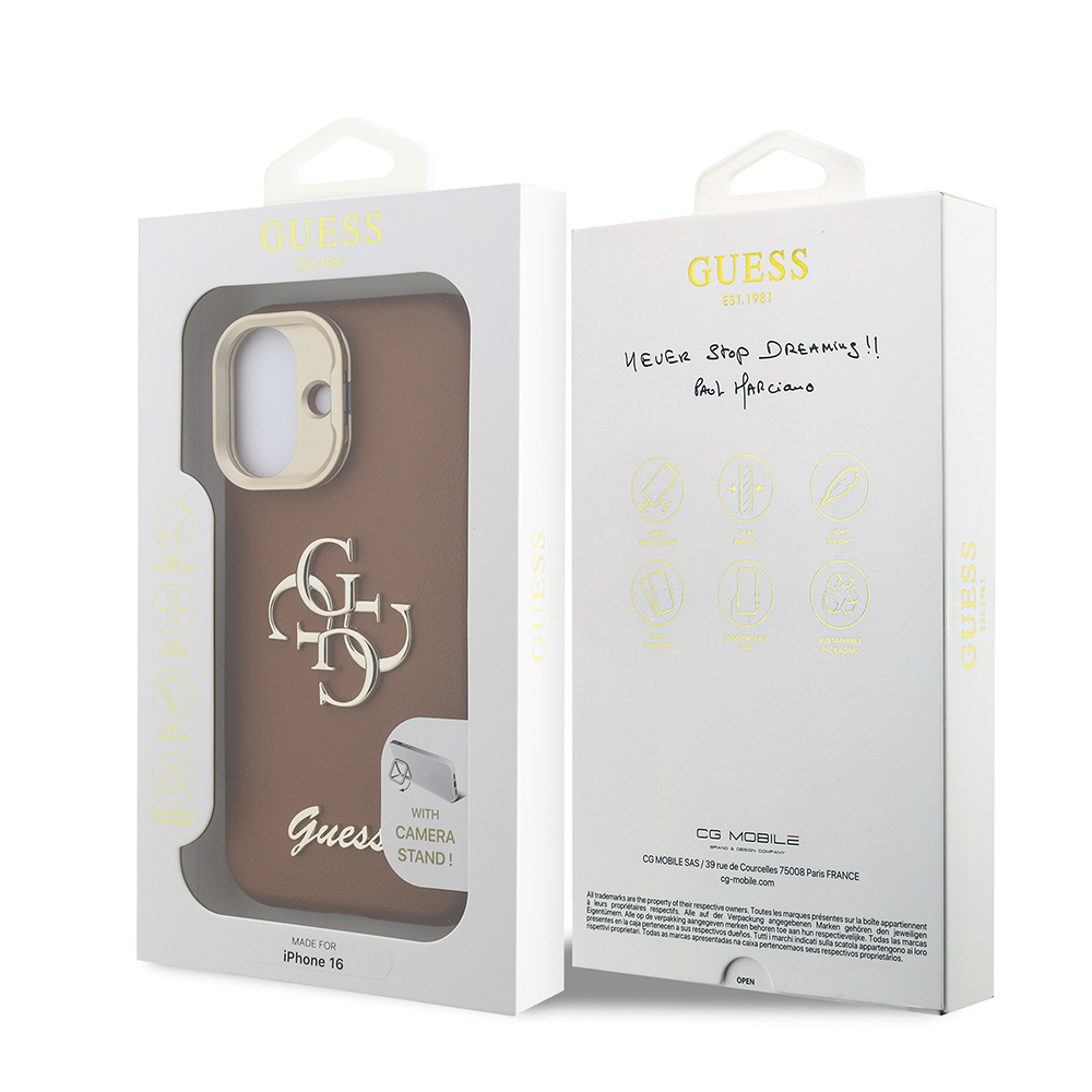 Apple iPhone 16 Uyumlu Kılıf Guess Orjinal Lisanslı Grained Yazı Logolu Kamera Standlı Kapak - 14