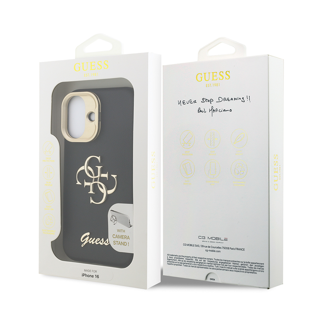 Apple iPhone 16 Uyumlu Kılıf Guess Orjinal Lisanslı Grained Yazı Logolu Kamera Standlı Kapak - 21