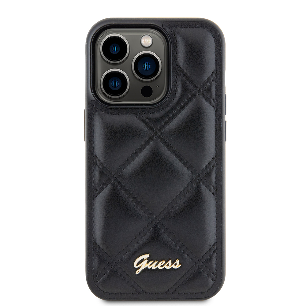 Apple iPhone 14 Pro Max Uyumlu Kılıf Guess Orjinal Lisanslı PU Deri Metal Yazı Logolu Kapitone Kapak - 2