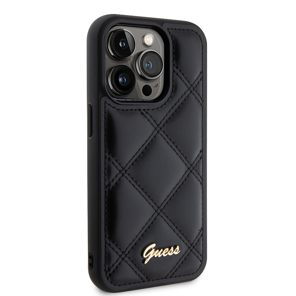 Apple iPhone 14 Pro Max Uyumlu Kılıf Guess Orjinal Lisanslı PU Deri Metal Yazı Logolu Kapitone Kapak - 3