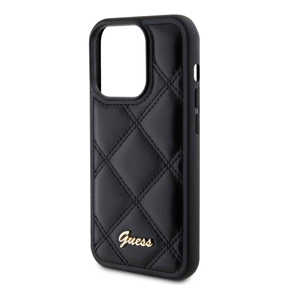 Apple iPhone 14 Pro Max Uyumlu Kılıf Guess Orjinal Lisanslı PU Deri Metal Yazı Logolu Kapitone Kapak - 5
