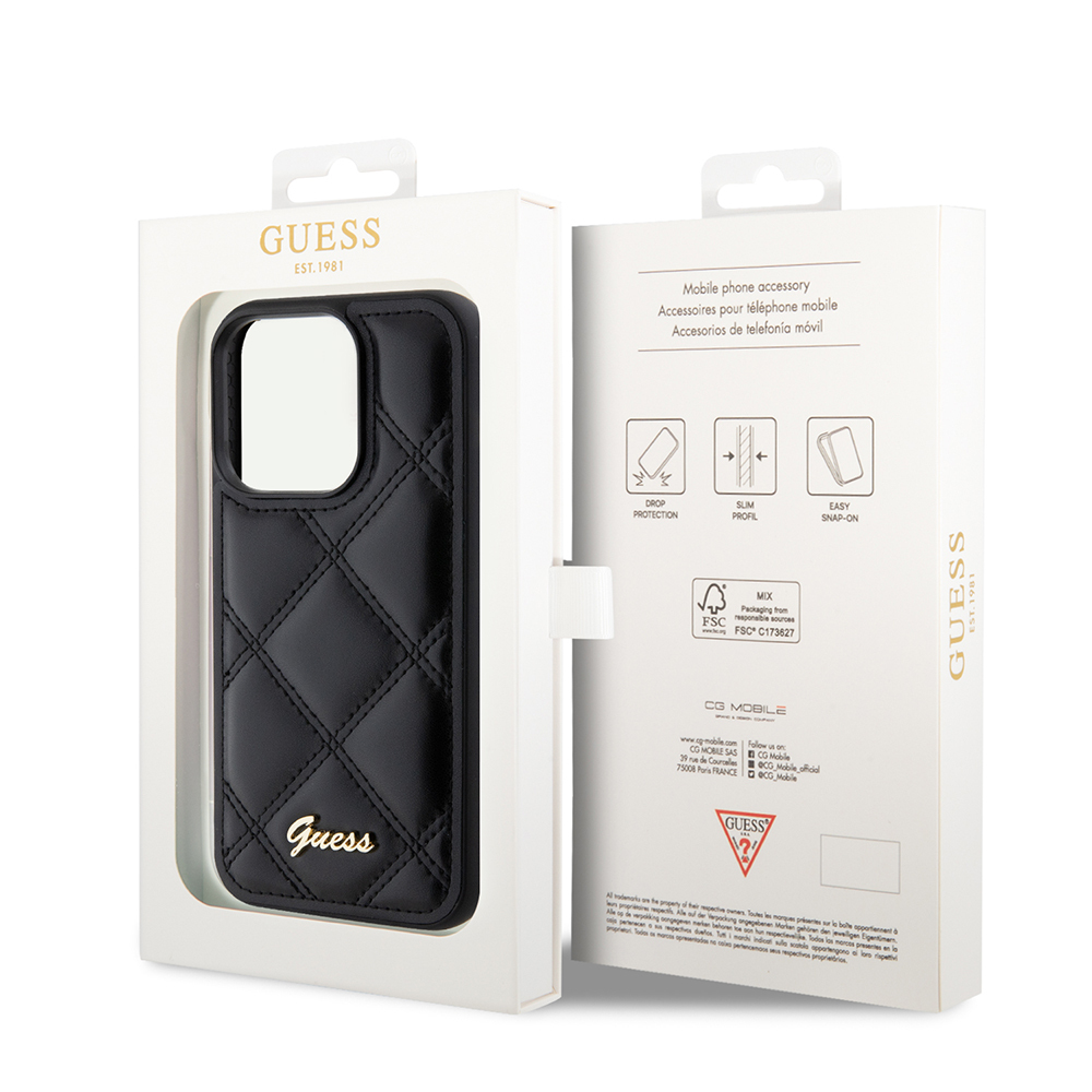 Apple iPhone 14 Pro Max Uyumlu Kılıf Guess Orjinal Lisanslı PU Deri Metal Yazı Logolu Kapitone Kapak - 7