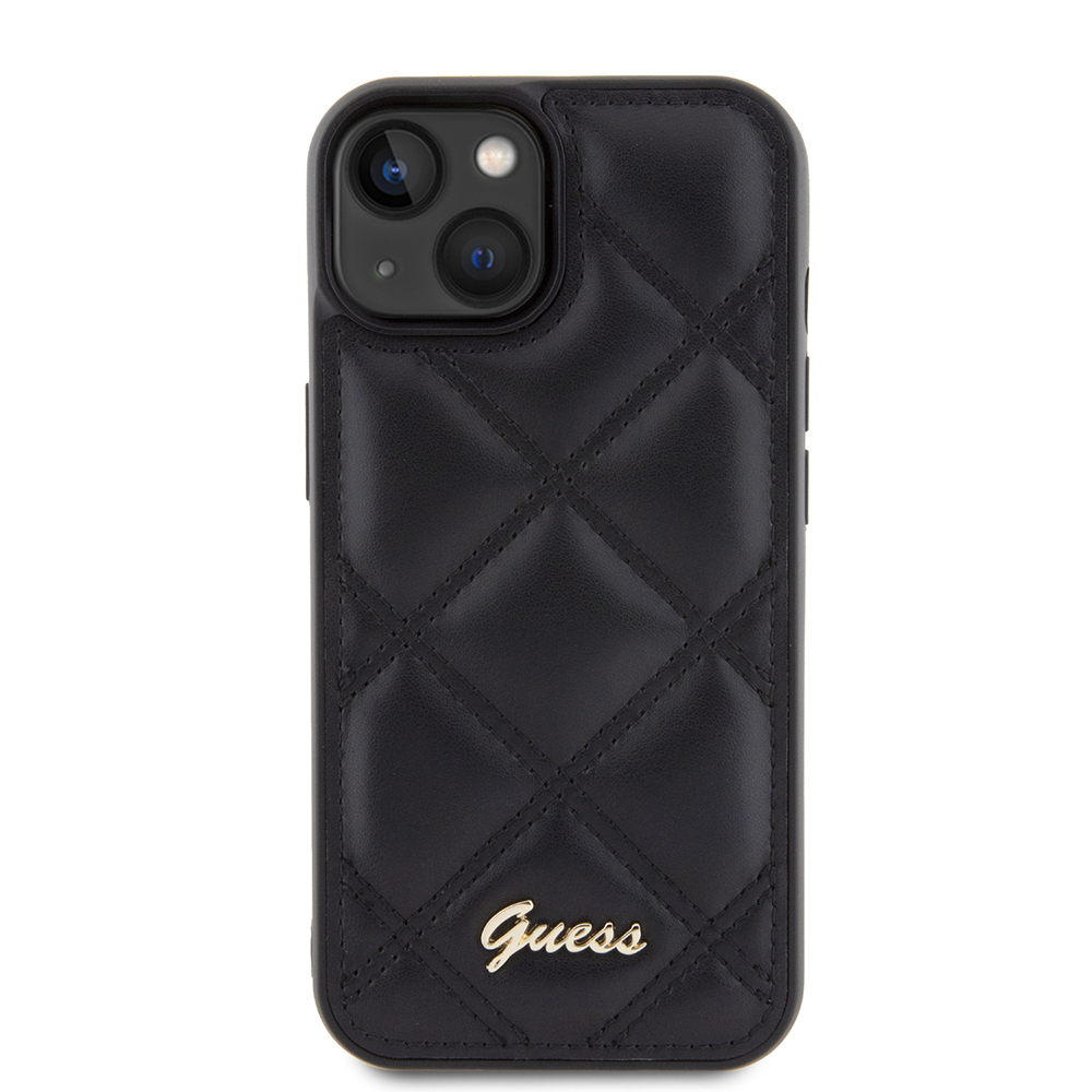 Apple iPhone 15 Uyumlu Kılıf Guess Orjinal Lisanslı PU Deri Metal Yazı Logolu Kapitone Kapak - 2
