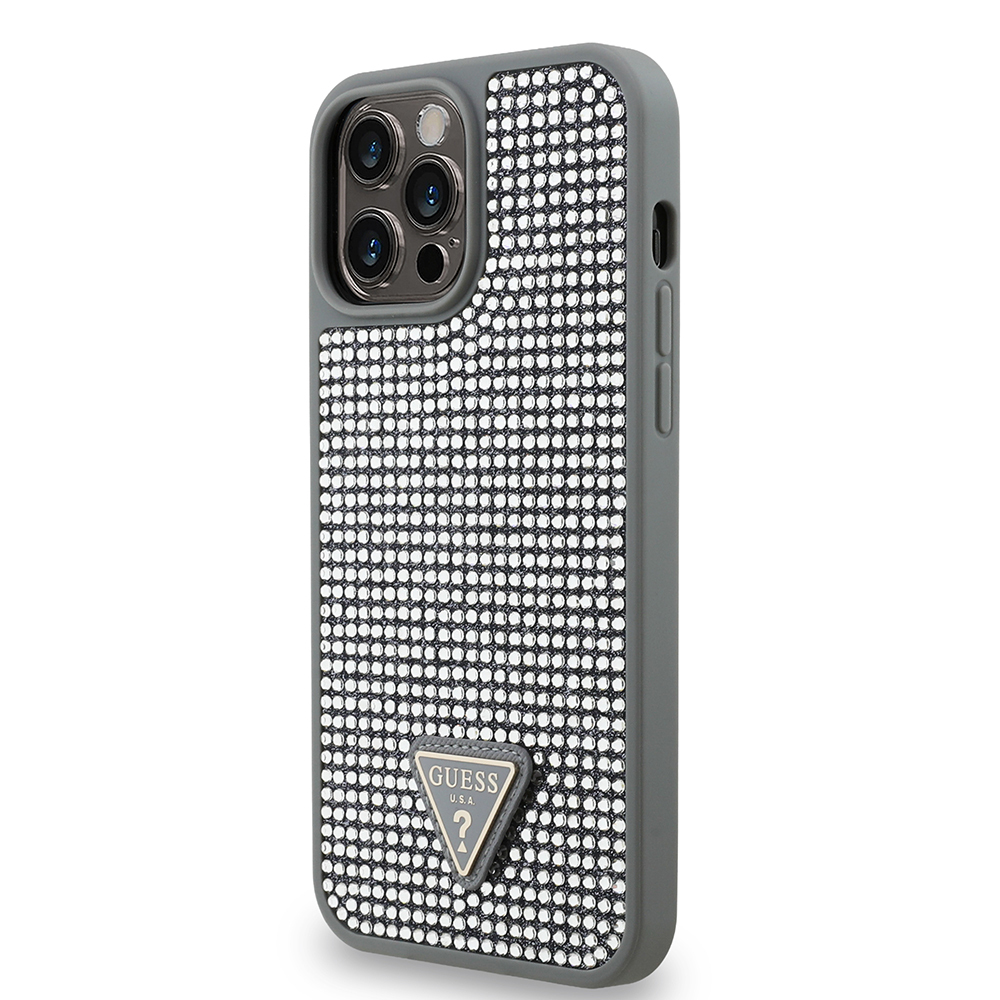 Apple iPhone 13 Pro Max Uyumlu Kılıf Guess Orjinal Lisanslı Taşlı Arka Yüzey Üçgen Logolu Kapak - 22