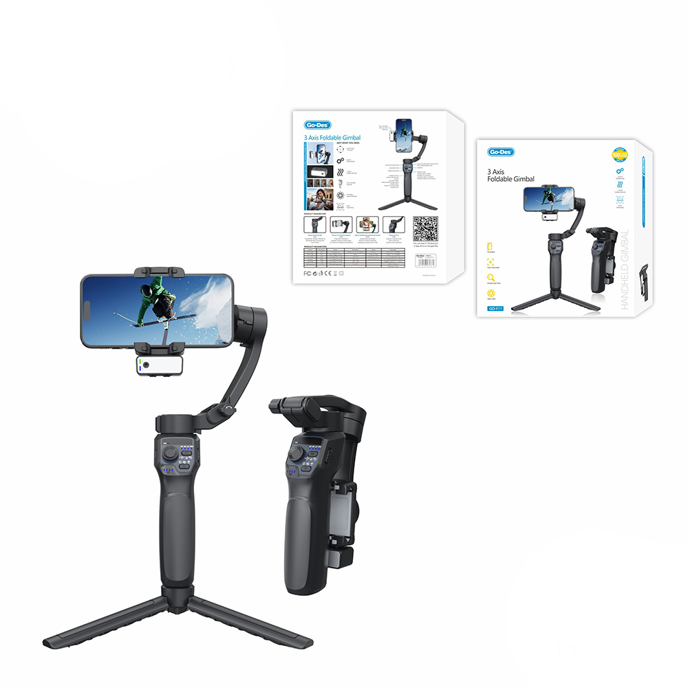 Go Des GD-F11 3 Eksenli El Tipi Yüz Tanıma Takip Özellikli Led Işıklandırma Aparatlı Gimbal Stabilizatör - 2