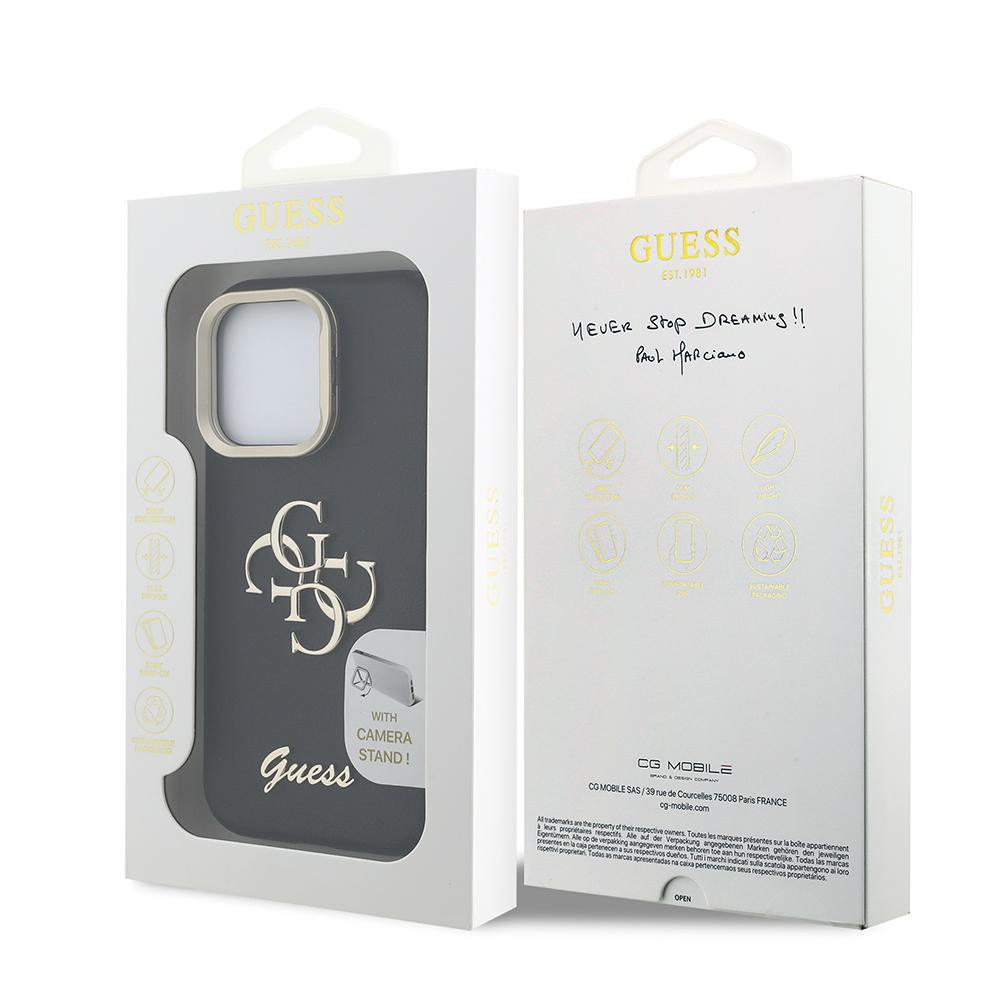 Apple iPhone 16 Pro Max Uyumlu Kılıf Guess Orjinal Lisanslı Grained Yazı Logolu Kamera Standlı Kapak - 14
