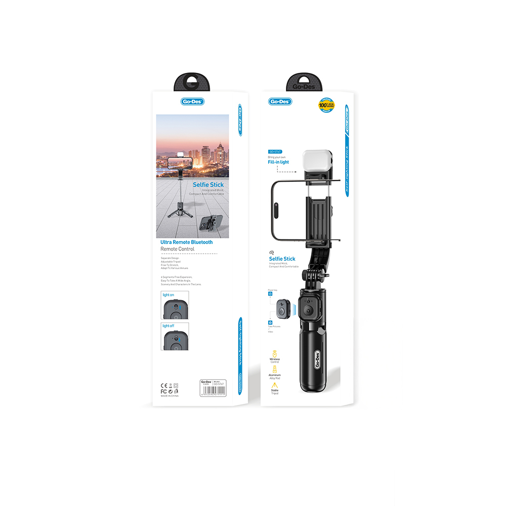 Go Des GD-ST67 Canlı Yayın Dolgu Işıklı Kumandalı 360 Derece Dönebilen Selfie Çubuğu ve Tripod - 2