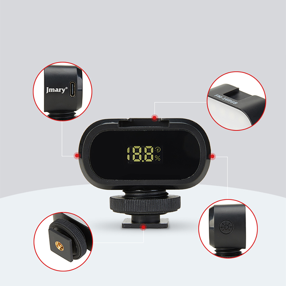 Jmary FM-16RGB Mandallı Dijital LED Göstergeli Telefon-Kamera Üstü RGB Lamba 750mAh - 2
