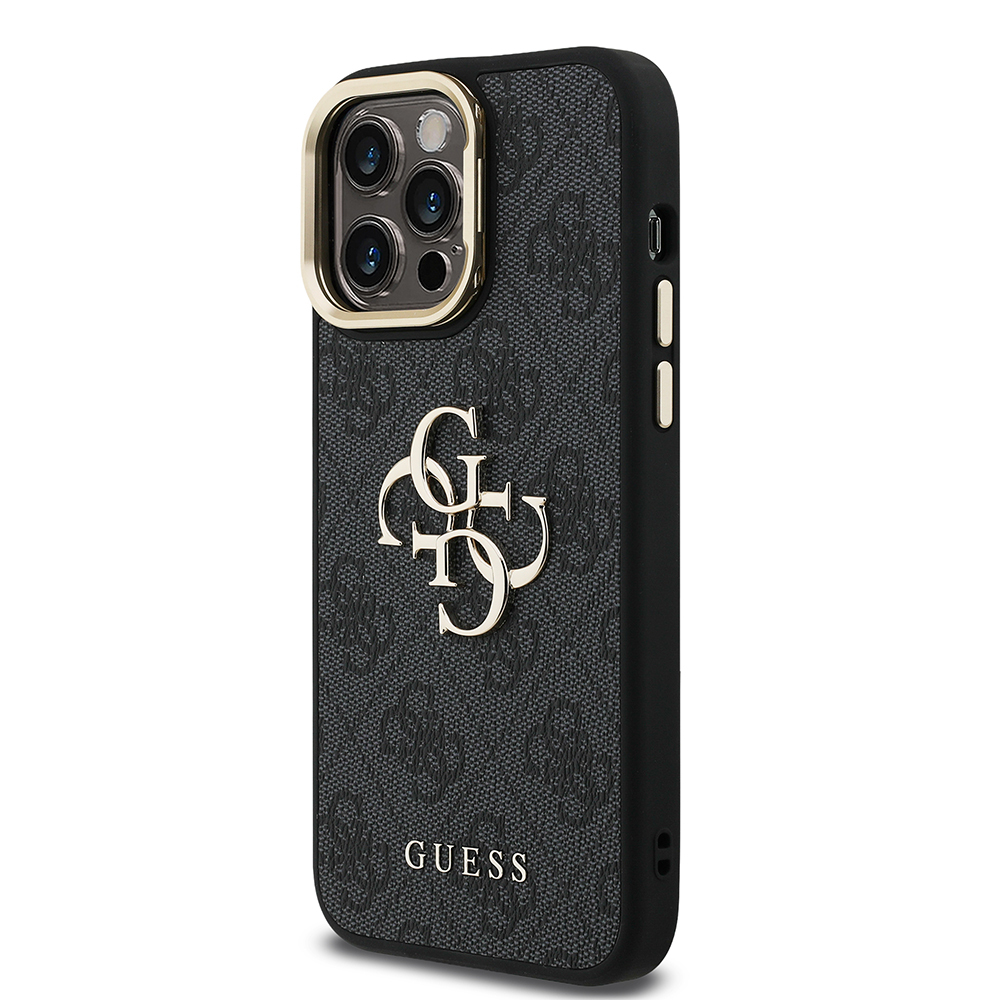 Apple iPhone 13 Pro Max Uyumlu Kılıf Guess Orjinal Lisanslı PU Deri 4G Desenli Metal Büyük 4G ve Yazı Logolu Kamera Standlı Kapak - 15