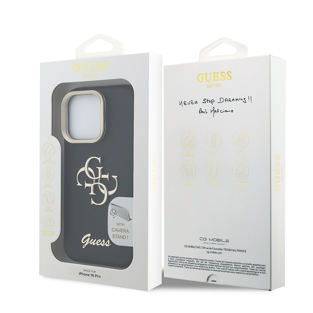 Apple iPhone 16 Pro Uyumlu Kılıf Guess Orjinal Lisanslı Grained Yazı Logolu Kamera Standlı Kapak - 7
