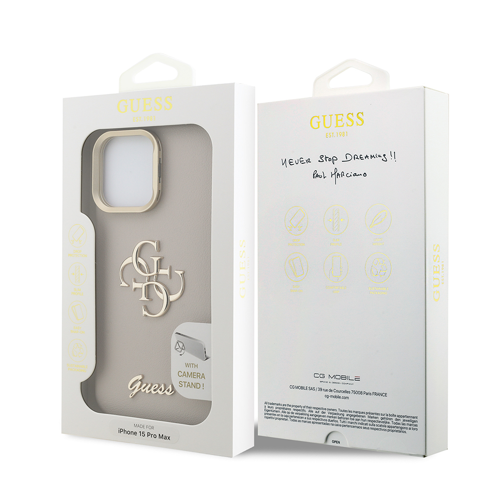 Apple iPhone 15 Pro Max Uyumlu Kılıf Guess Orjinal Lisanslı Grained Yazı Logolu Kamera Standlı Kapak - 21