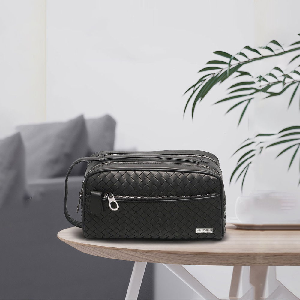 Lenyes LB527 Tomas Serisi Dokuma PU Mat Deri Bilek Tasarımlı Çizilmeye Karşı Dayanıklı Aksesuar Çantası - 1