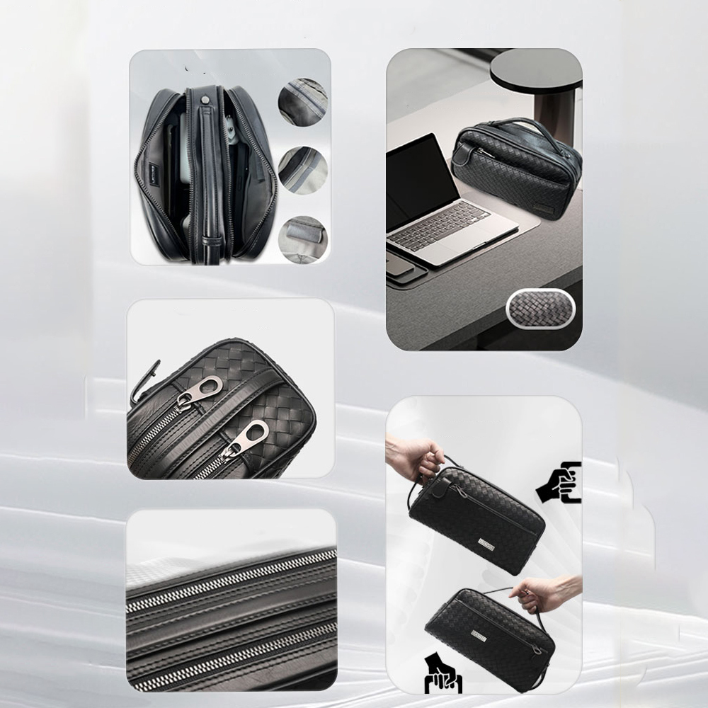 Lenyes LB527 Tomas Serisi Dokuma PU Mat Deri Bilek Tasarımlı Çizilmeye Karşı Dayanıklı Aksesuar Çantası - 2