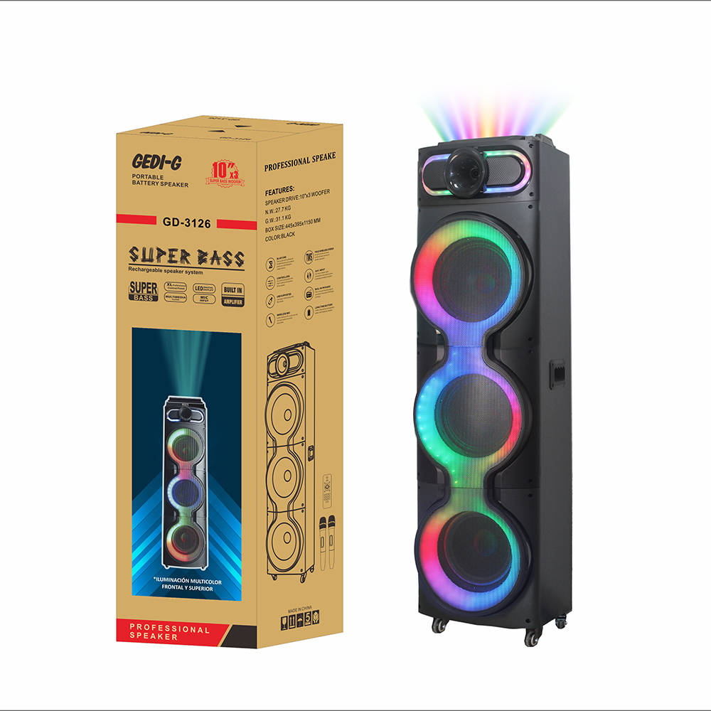 Zore GD-3126 Dijital LED Göstergeli Mikrofonlu RGB TWS Üçlü 10 inç Stereo Bass Kablosuz Karaoke Hoparlör - 2