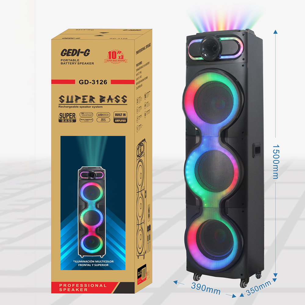 Zore GD-3126 Dijital LED Göstergeli Mikrofonlu RGB TWS Üçlü 10 inç Stereo Bass Kablosuz Karaoke Hoparlör - 3