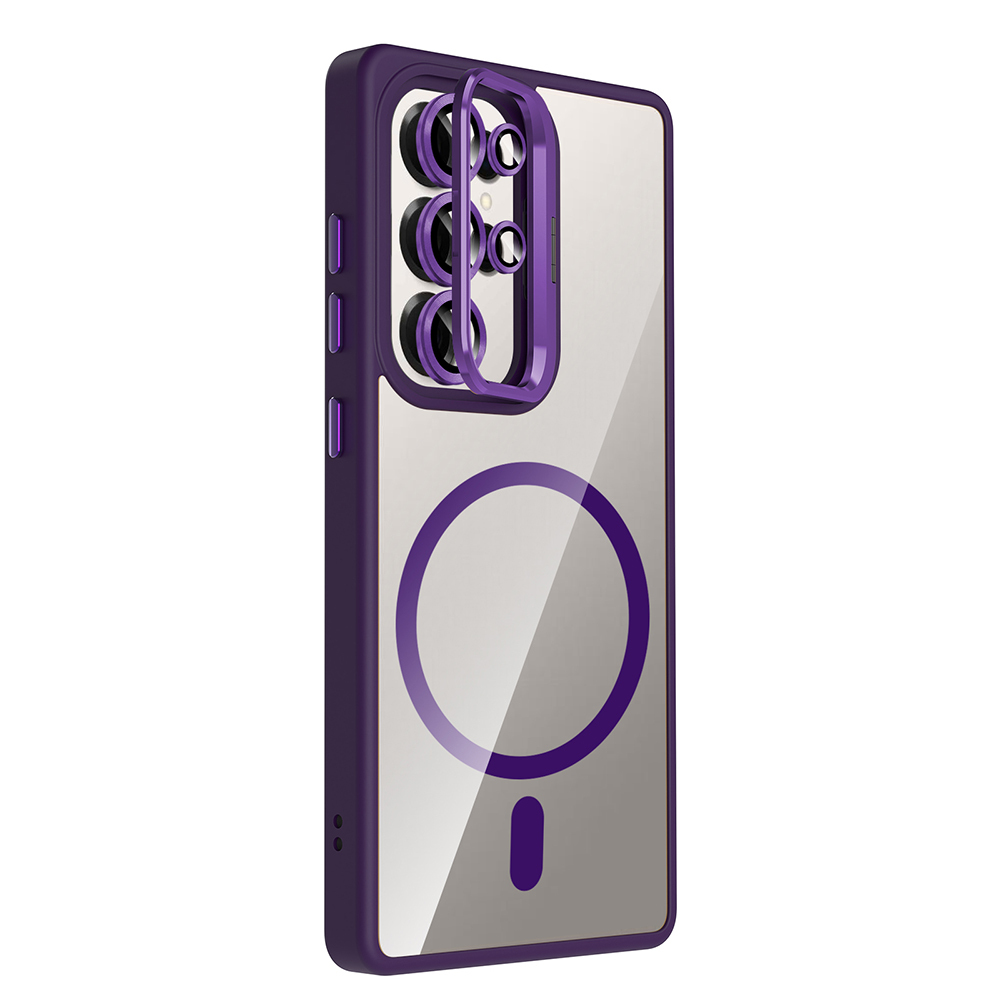 Samsung Galaxy S25 Ultra Uyumlu Kılıf Standlı ve Kamera Lens Hediyeli M-Safe Şarj Özellikli Zore Etro Kapak - 1